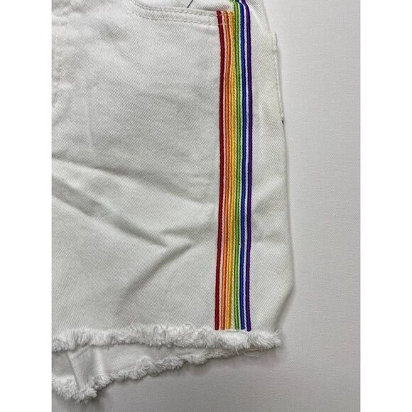 Celebrity Pink Jean Shorts 3 White Juniors' Rainbow Stripe Stretch‎ Raw-Hem NEW - Picture 6 of 13